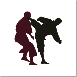 Silhouettes of Martial Artists Fighting Posters and Art